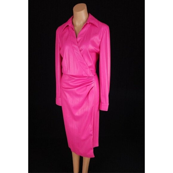 MSGM Faux-Leather Midi Wrap Dress Size 40 US 4 S Pink - Picture 4 of 16